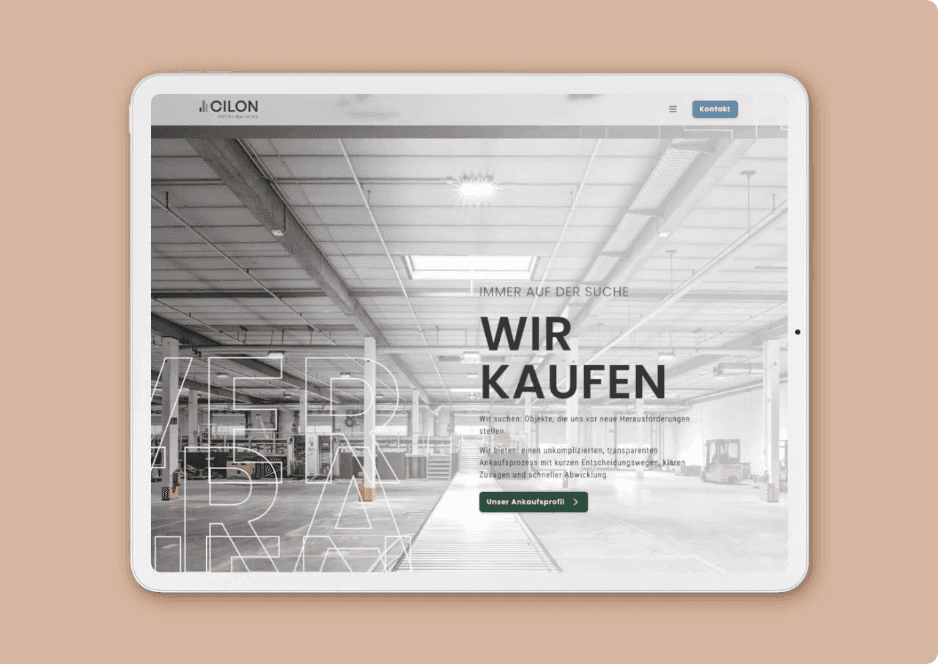 CILON Website „Wir kaufen" auf dem Tablet